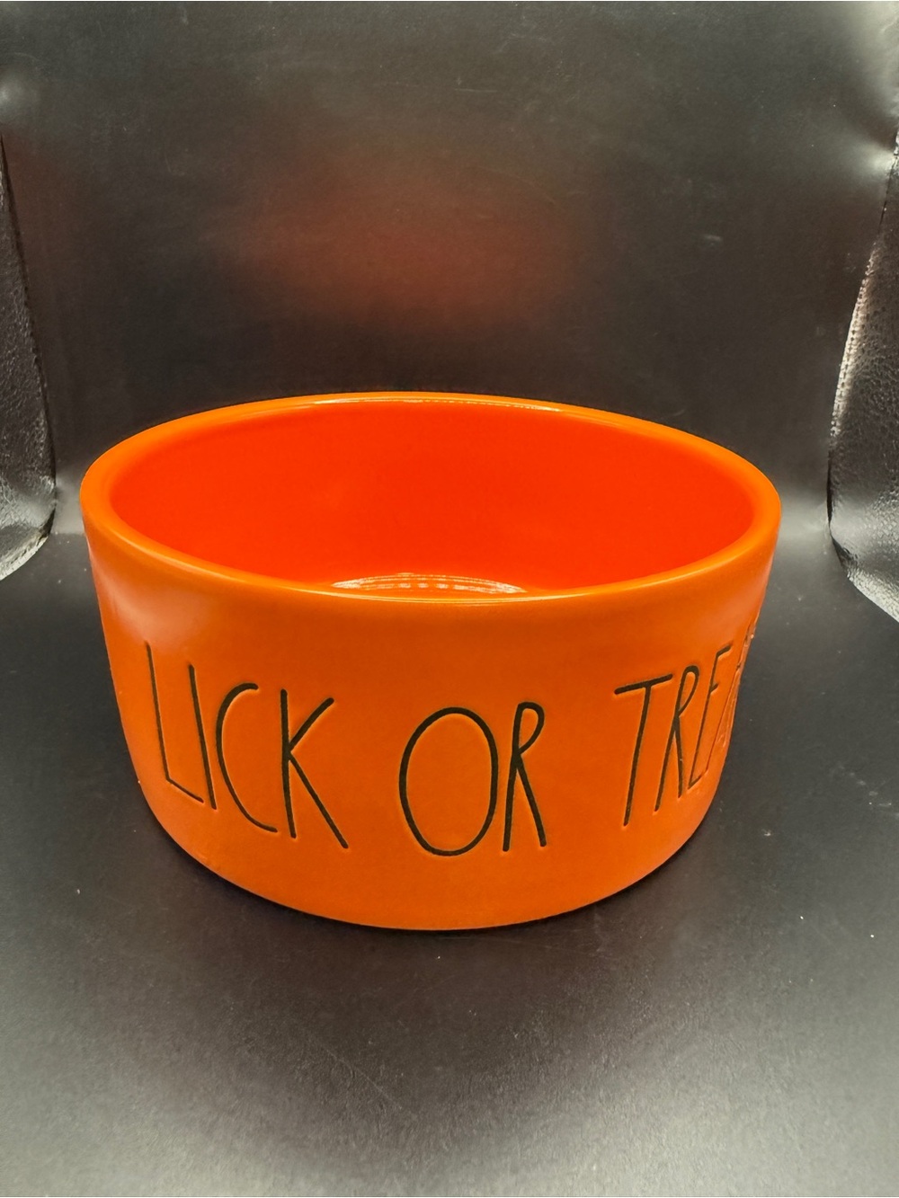 Rae Dunn Orange Lick or Treat Halloween Ceramic Dog Bowl